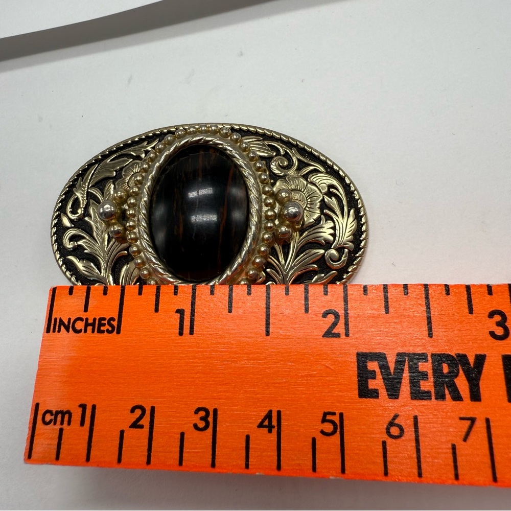Vintage Oval Western Belt Buckle with Mahogany Obsidian Cabochon Center - Picture 6 of 7